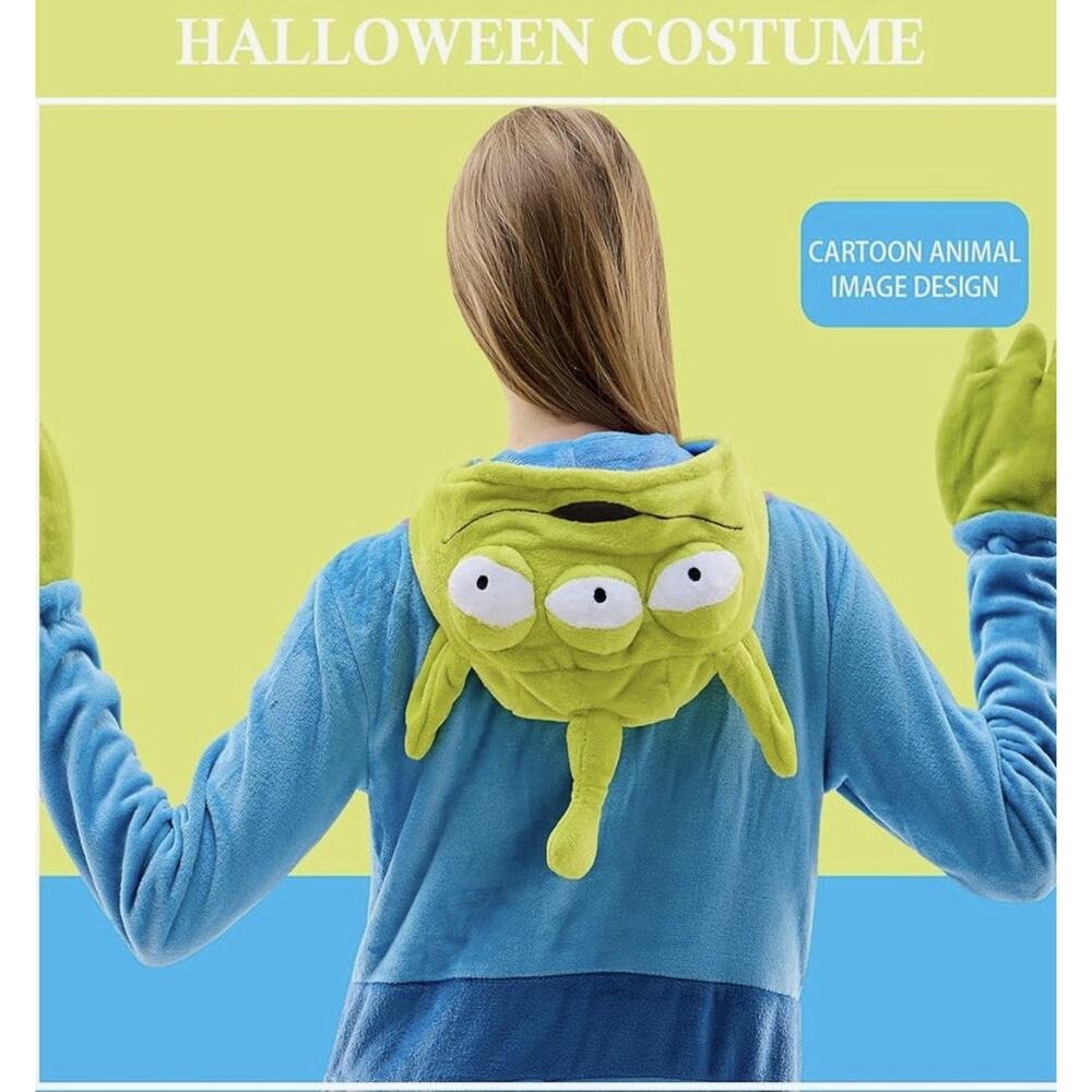 VEULENT Adult Alien One Piece Pajamas Unisex Costume Green Blue Size Large NEW - Picture 5 of 7